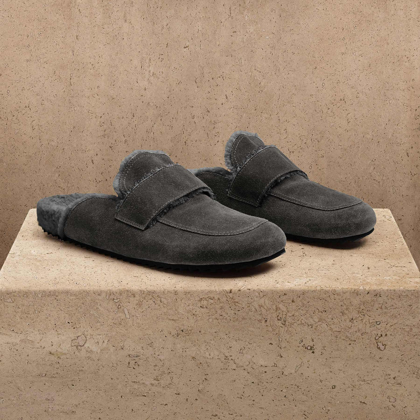 Men's Suede Shearling Lined Loafer - Ash/Heather Grey