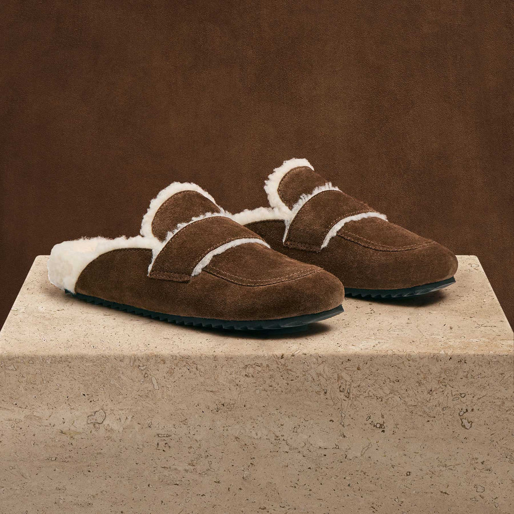 Men's Suede Shearling Lined Loafer in Havana/Ivory | James Perse Los Angeles