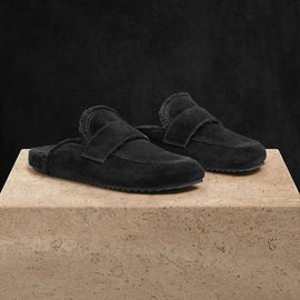 Men's Suede Shearling Lined Loafer in Black/Black | James Perse Los Angeles