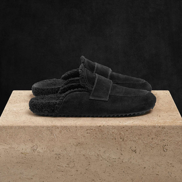 Men's Suede Shearling Lined Loafer in Black/Black | James Perse Los Angeles