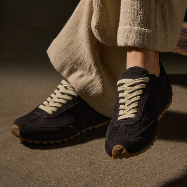 Women's Suede Low Running Sneaker - Cafe