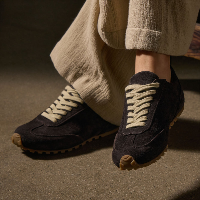 Women's Suede Low Running Sneaker - Cafe