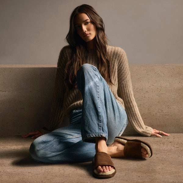 Women's Shearling Suede Slide - Acero/Natural