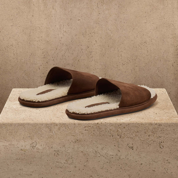 Women's Shearling Suede Slide In Acero/Natural | James Perse Los Angeles