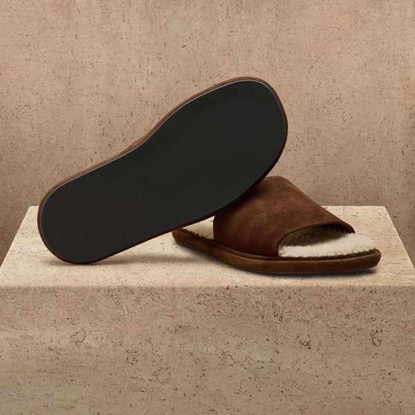 Women's Shearling Suede Slide In Acero/Natural | James Perse Los Angeles