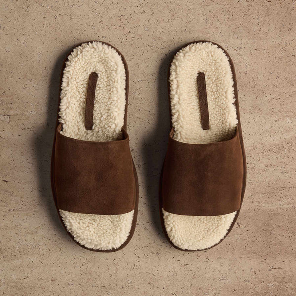 Women's Shearling Suede Slide In Acero/Natural | James Perse Los Angeles