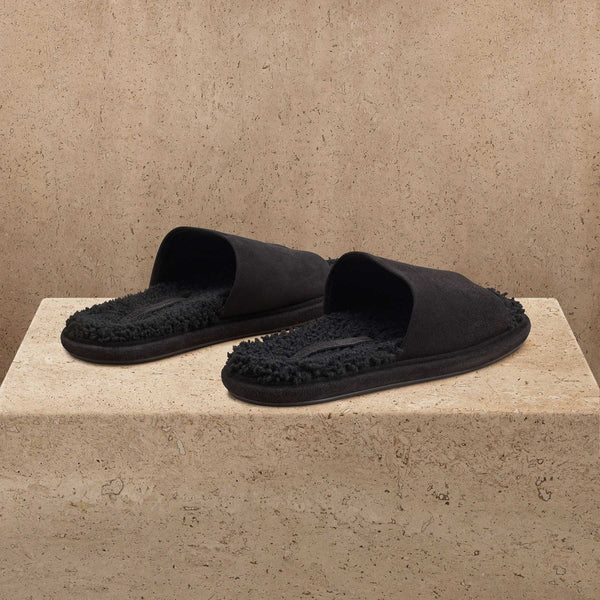 Women's Shearling Suede Slide In Black/Black | James Perse Los Angeles