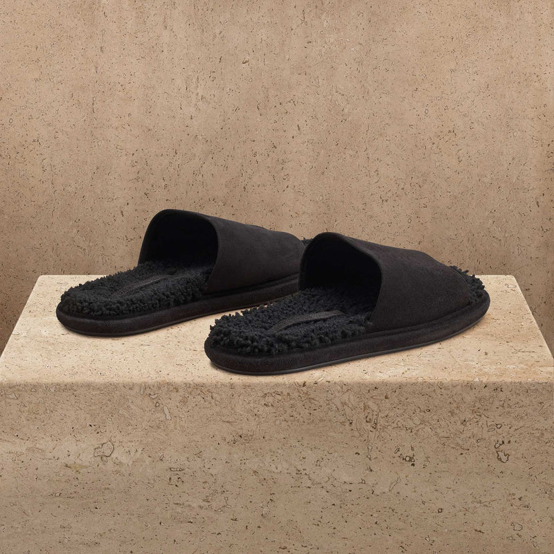 Women's Shearling Suede Slide In Black/Black | James Perse Los Angeles