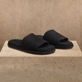 Women's Shearling Suede Slide In Black/Black | James Perse Los Angeles