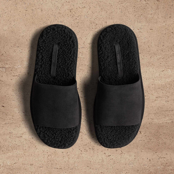 Women's Shearling Suede Slide In Black/Black | James Perse Los Angeles