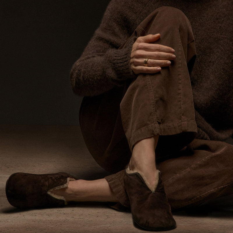 Women's Shearling Lined Suede Babouche in Acero/Natural | James Perse Los Angeles