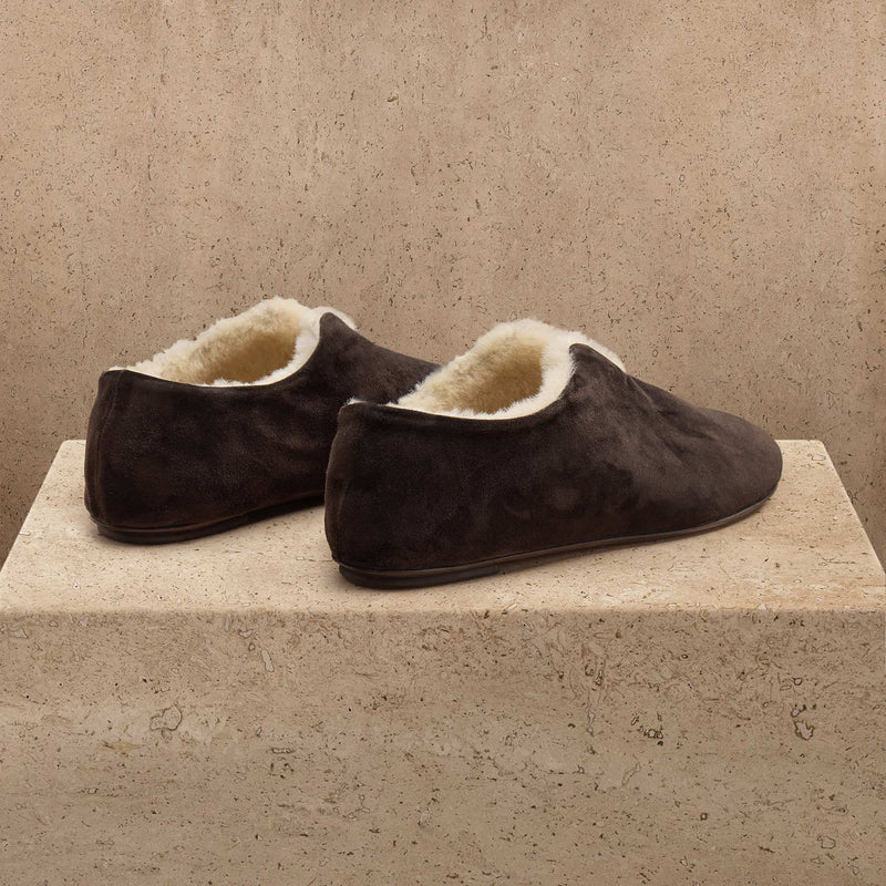Women's Shearling Lined Suede Babouche in Acero/Natural | James Perse Los Angeles