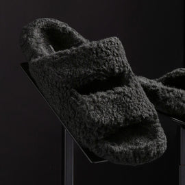 Women's Double Strap Shearling Slide in Black | James Perse Los Angeles