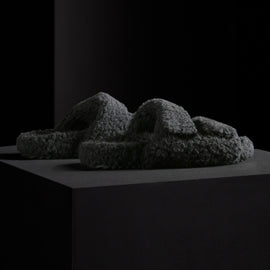 Women's Double Strap Shearling Slide in Black | James Perse Los Angeles