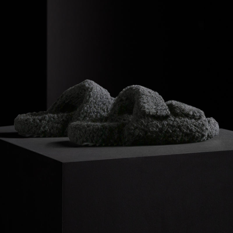 Women's Double Strap Shearling Slide in Black | James Perse Los Angeles