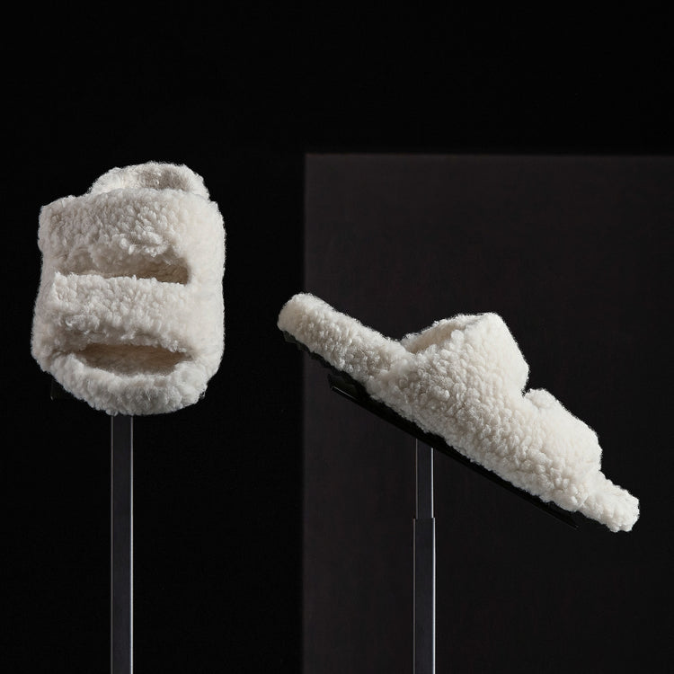 Women's Double Strap Shearling Slide in Ivory | James Perse Los Angeles