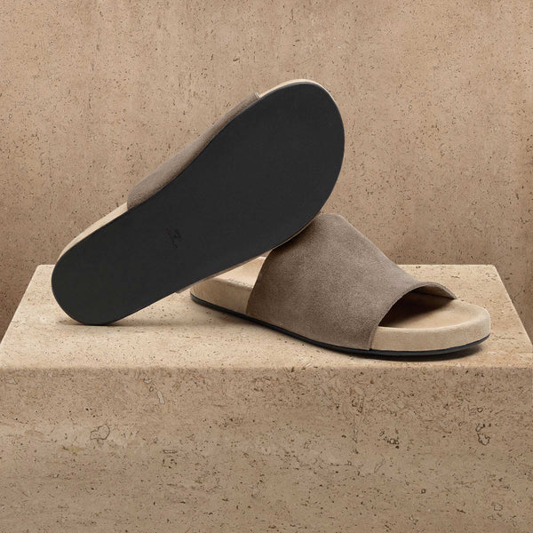 Women's Two Tone Suede Slide In Khaki / Taupe | James Perse Los Angeles