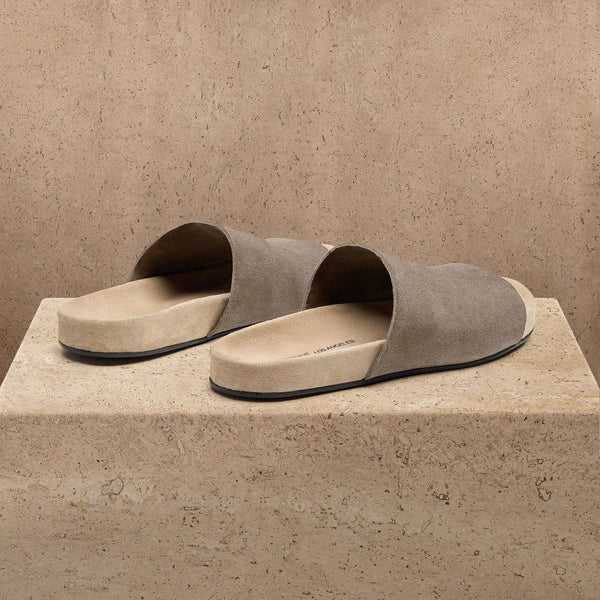 Women's Two Tone Suede Slide In Khaki / Taupe | James Perse Los Angeles