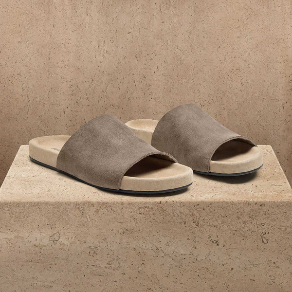 Women's Two Tone Suede Slide In Khaki / Taupe | James Perse Los Angeles