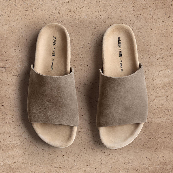 Women's Two Tone Suede Slide In Khaki / Taupe | James Perse Los Angeles
