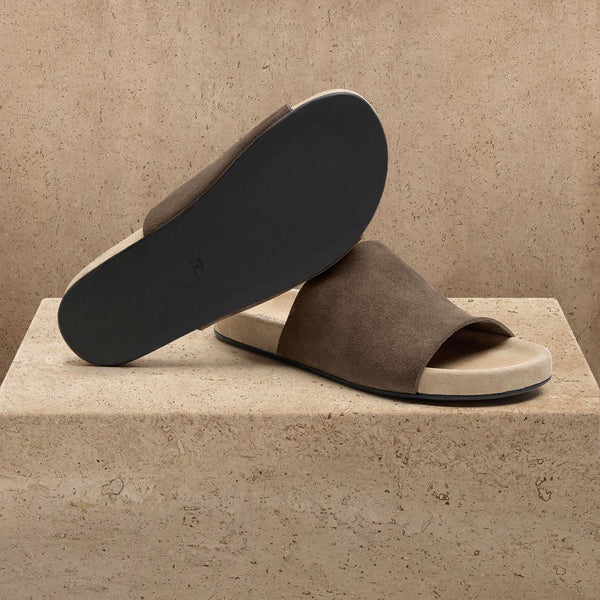 Women's Two Tone Suede Slide - Khaki/Taupe