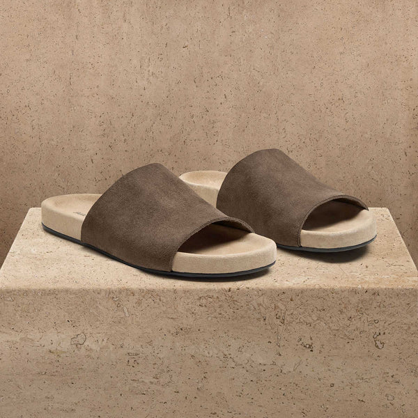 Women's Two Tone Suede Slide - Khaki/Taupe