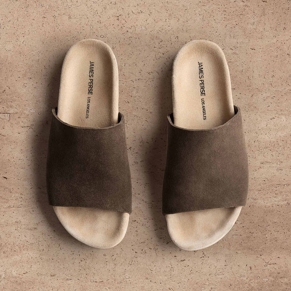 Women's Two Tone Suede Slide - Khaki/Taupe