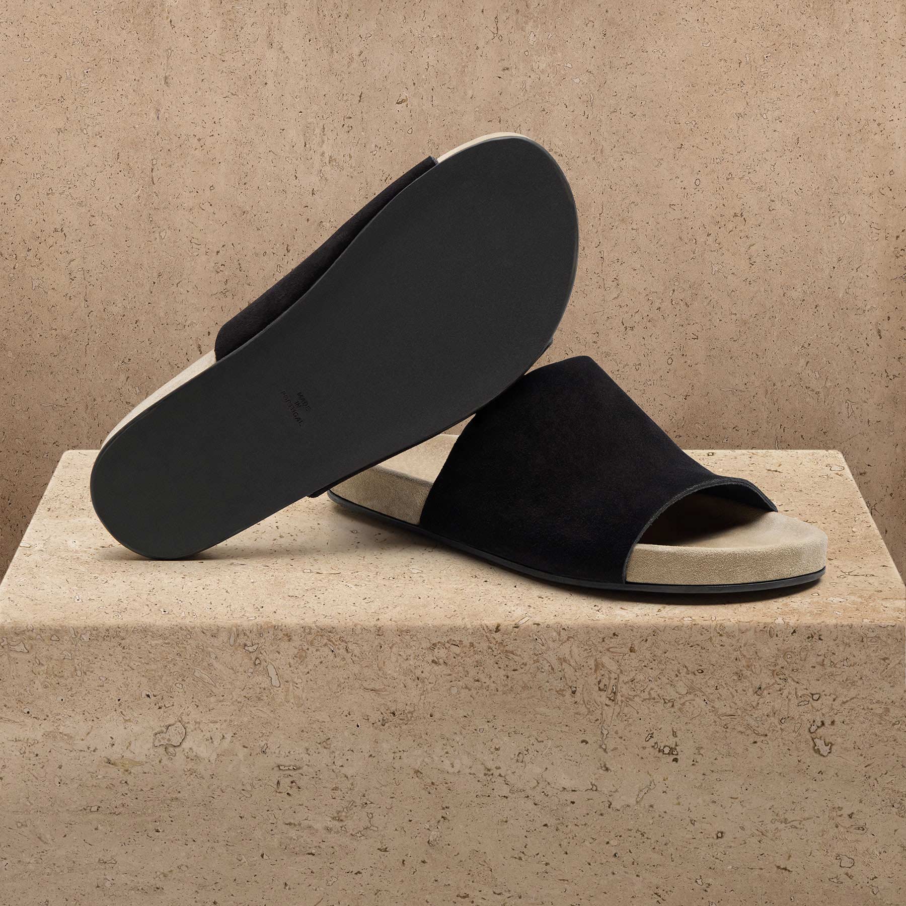 Women's Two Tone Suede Slide In Black/Sand | James Perse Los Angeles