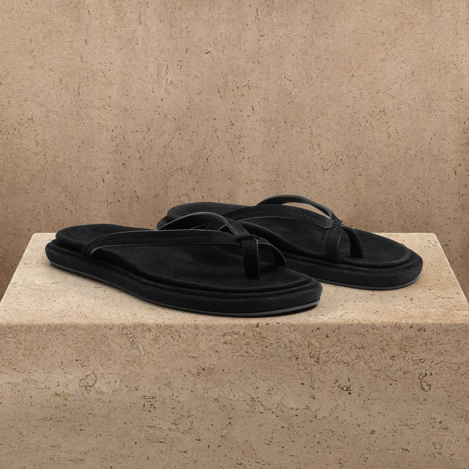 Women's Suede Cross Thong Sandal in Black/Black | James Perse Los Angeles