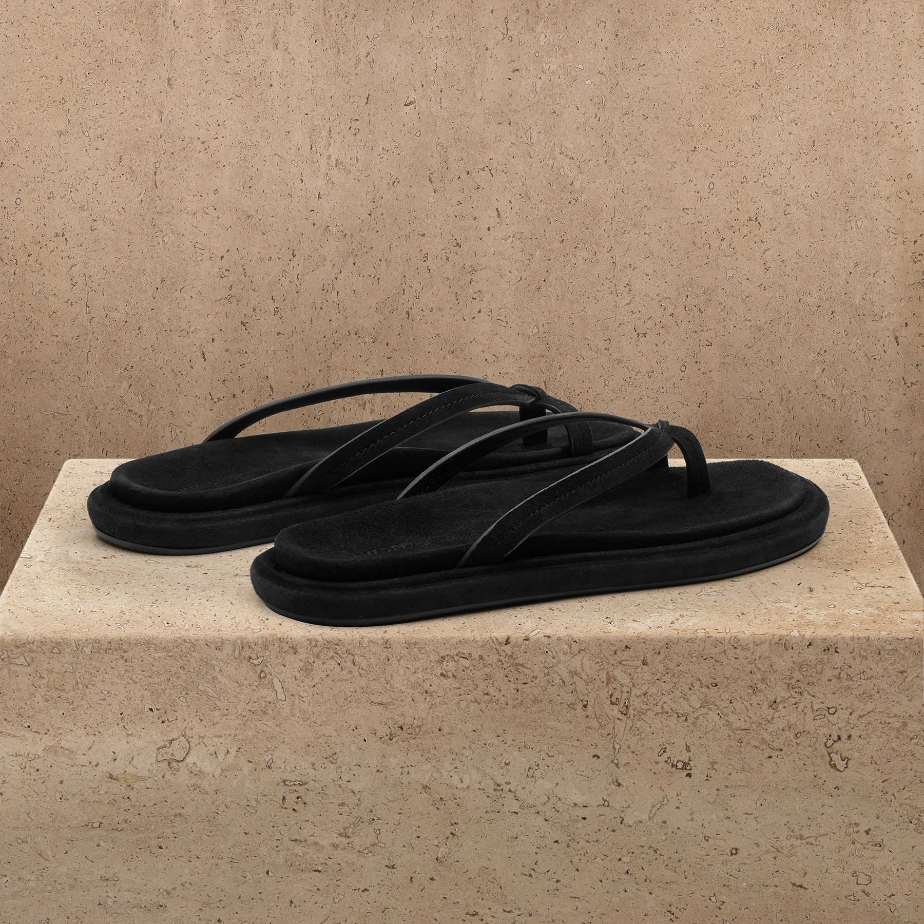 Women's Suede Cross Thong Sandal in Black/Black | James Perse Los Angeles