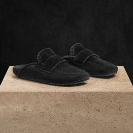 Women's Suede Shearling Loafer in Black/Black | James Perse Los Angeles