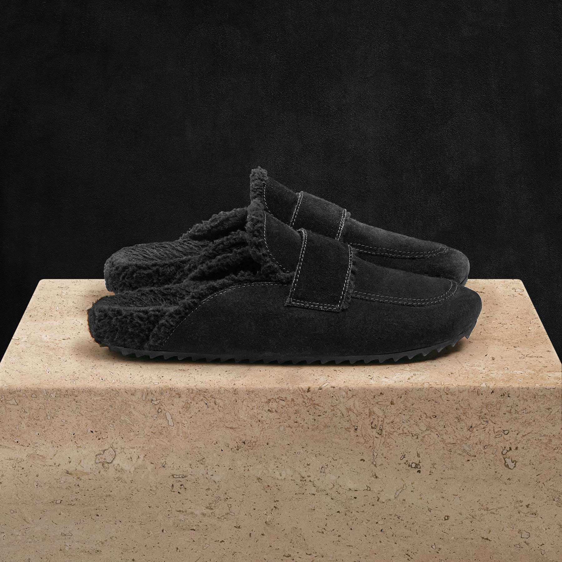 Women's Suede Shearling Loafer - Black/Black | James Perse Los Angeles
