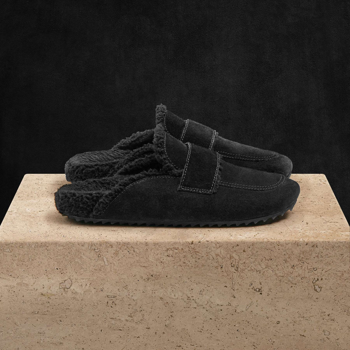 Women's Suede Shearling Loafer in Black/Black | James Perse Los Angeles