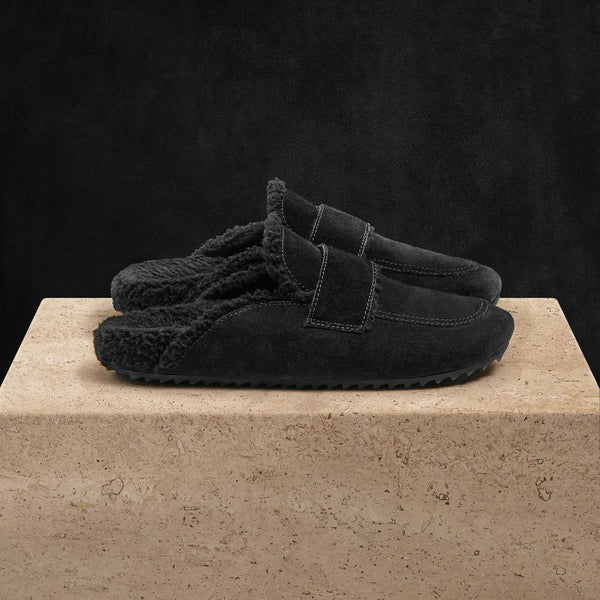 Women's Suede Shearling Loafer in Black/Black | James Perse Los Angeles