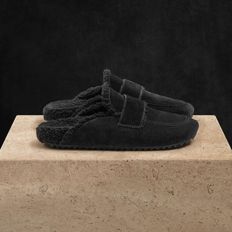 Women's Suede Shearling Loafer in Black/Black | James Perse Los Angeles