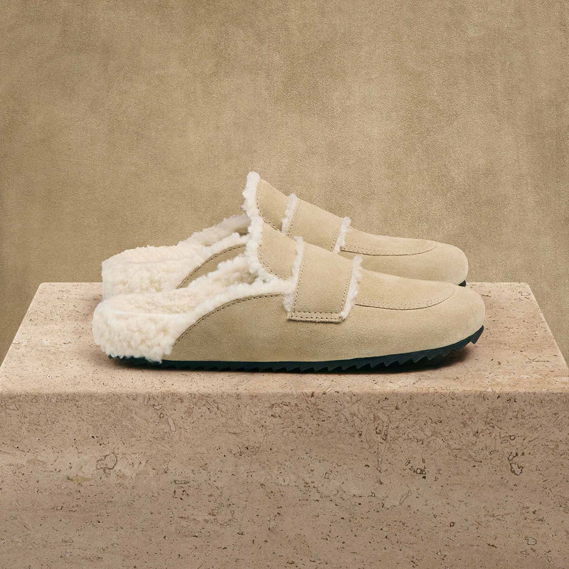 Women's Suede Shearling Loafer in Sand/Ivory | James Perse Los Angeles