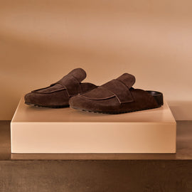 Women's Suede Slip On Loafer in Cafe | James Perese Los Angeles
