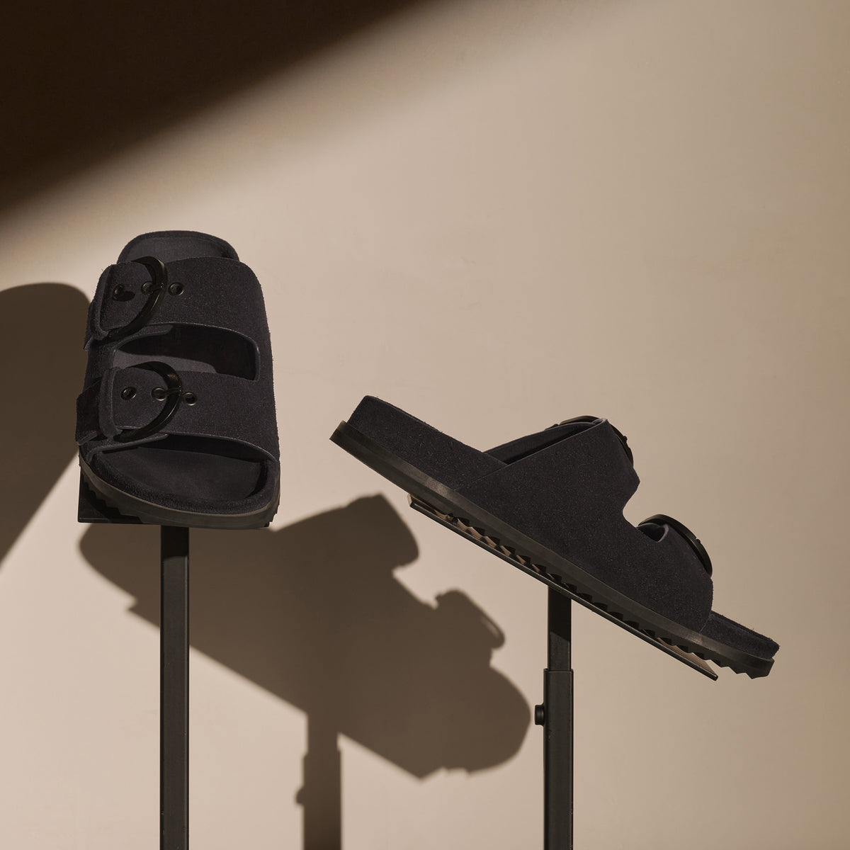 Women's Suede Double Strap Buckle Slide in Black | James Perse Los Angeles