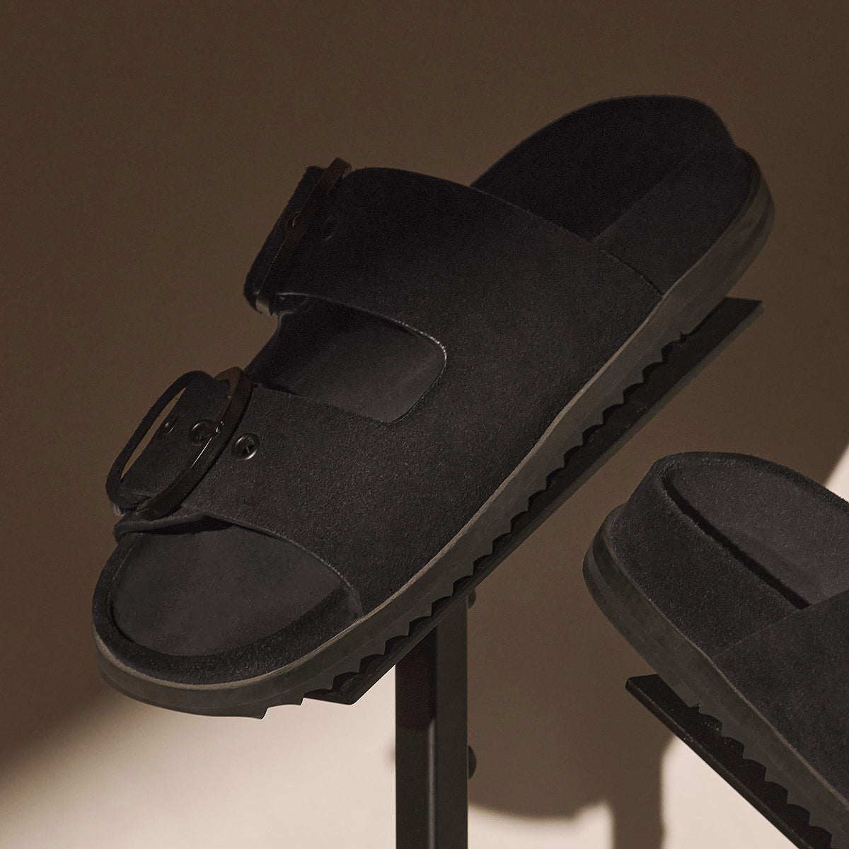 Women's Suede Double Strap Buckle Slide in Black | James Perse Los Angeles