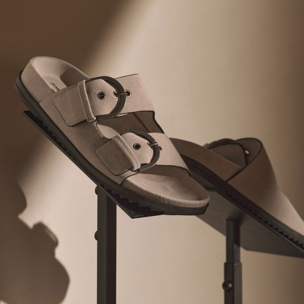 Women's Suede Double Strap Buckle Slide in Earth | James Perse Los Angeles