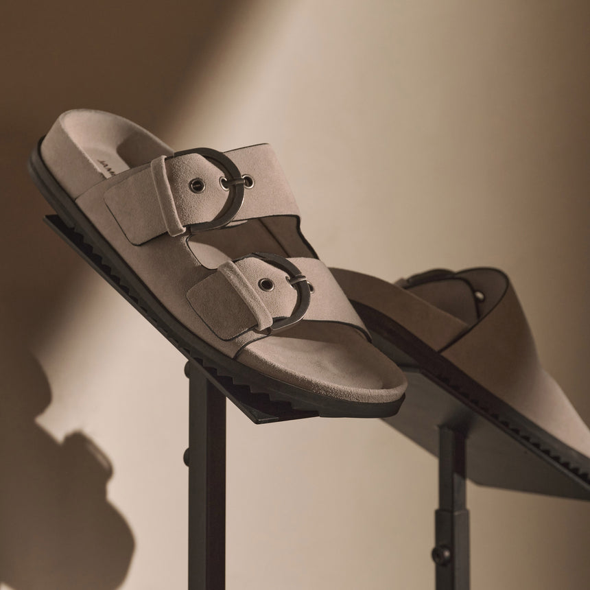 Women's Suede Double Strap Buckle Slide in Earth | James Perse Los Angeles