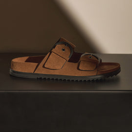 Women's Suede Double Strap Buckle Slide in Tabacco | James Perse Los Angeles