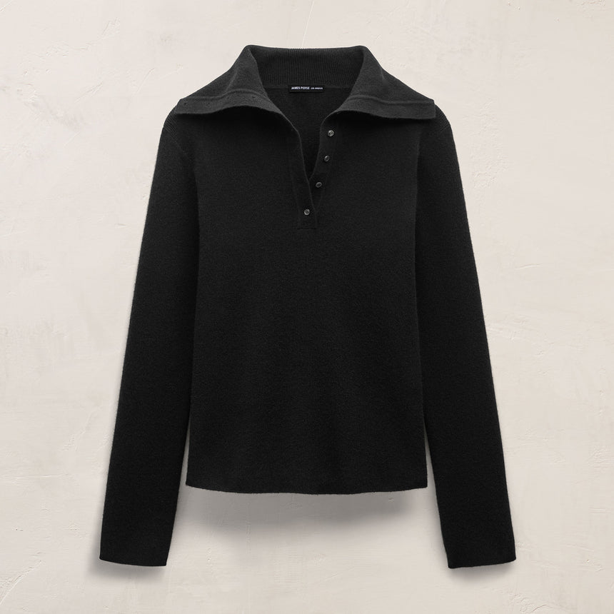 Fitted Funnel Neck Sweater - Black | James Perse Los Angeles