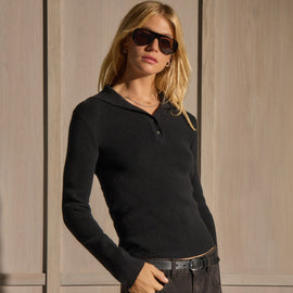 Fitted Funnel Neck Sweater - Black | James Perse Los Angeles
