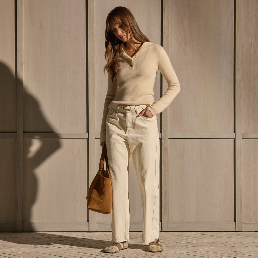 Fitted Funnel Neck Sweater - Ecru | James Perse Los Angeles