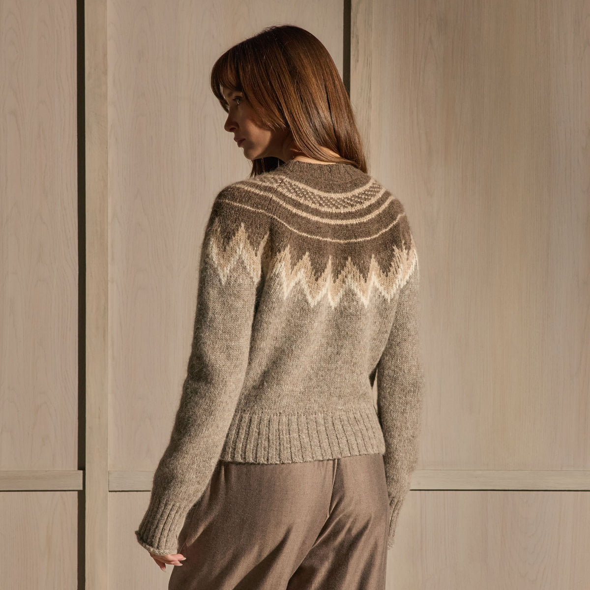 Fair Isle Crew Neck Sweater - Grey Brown Fair Isle | James Perse Los Angeles