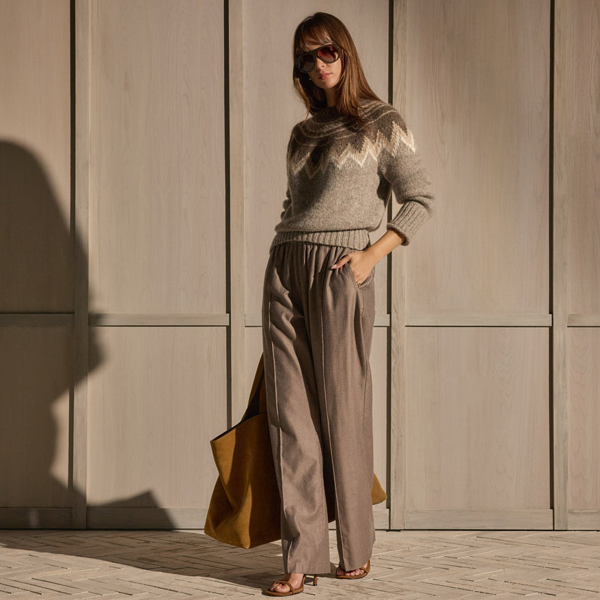 Fair Isle Crew Neck Sweater - Grey Brown Fair Isle | James Perse Los Angeles