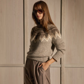 Fair Isle Crew Neck Sweater - Grey Brown Fair Isle | James Perse Los Angeles