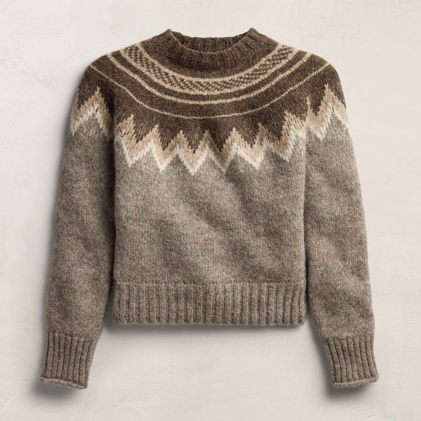 Fair Isle Crew Neck Sweater - Grey Brown Fair Isle