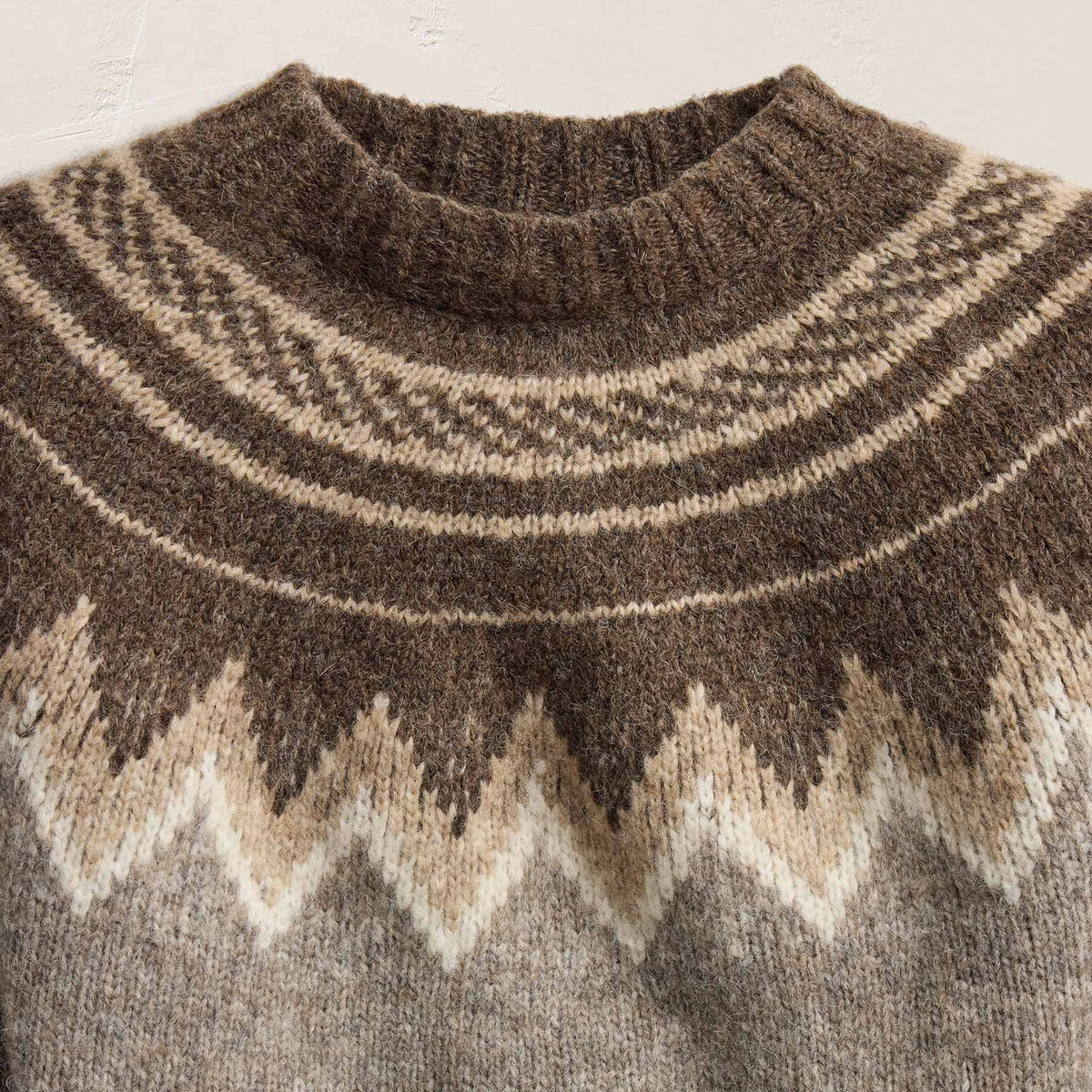Fair Isle Crew Neck Sweater - Grey Brown Fair Isle